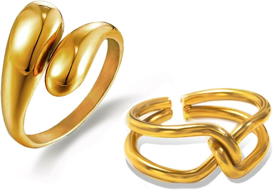 Loqimu Chunky Statement Rings: Stainless Steel Gold Stackable, Adjustable Rings for Women - Fashi... | Amazon (US)