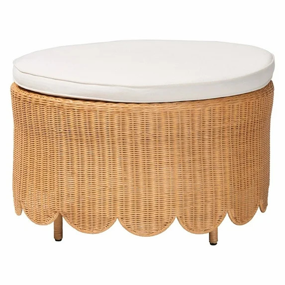 bali & pari Teresa Bohemian Light Honey Scalloped Rattan Ottoman | Walmart (US)