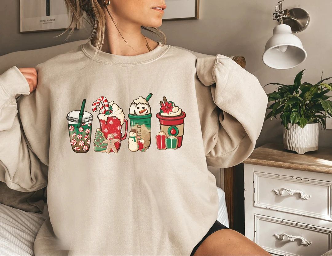 Christmas Coffee Sweatshirt Christmas Sweatshirt Cute - Etsy | Etsy (US)