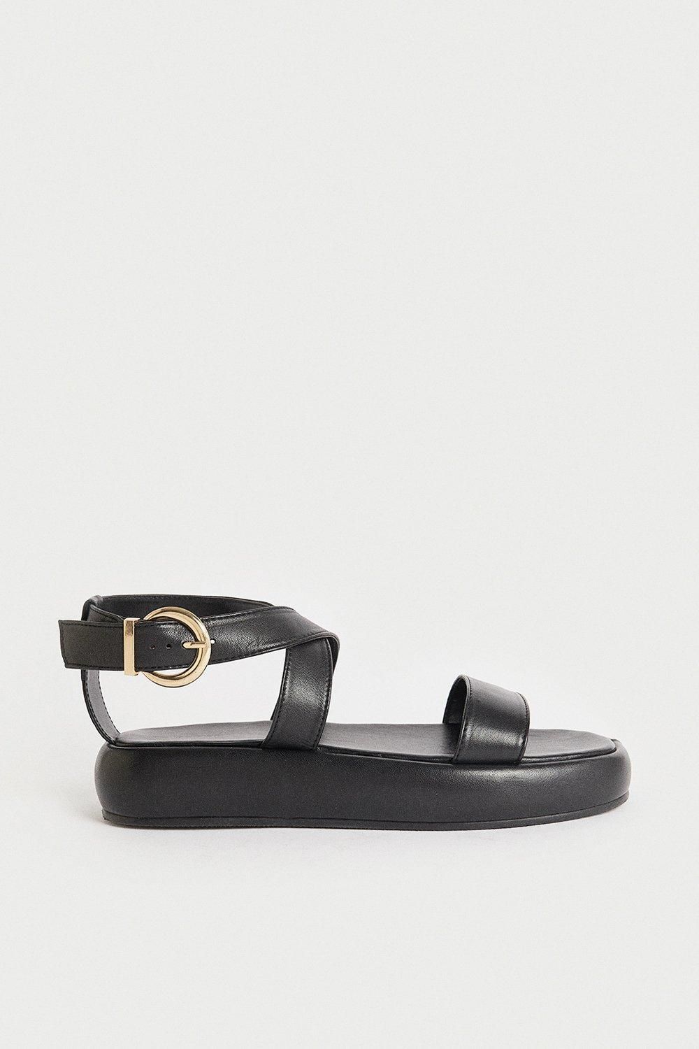 Real Leather Wrap Around Ankle Chunky Sandal | Warehouse UK & IE