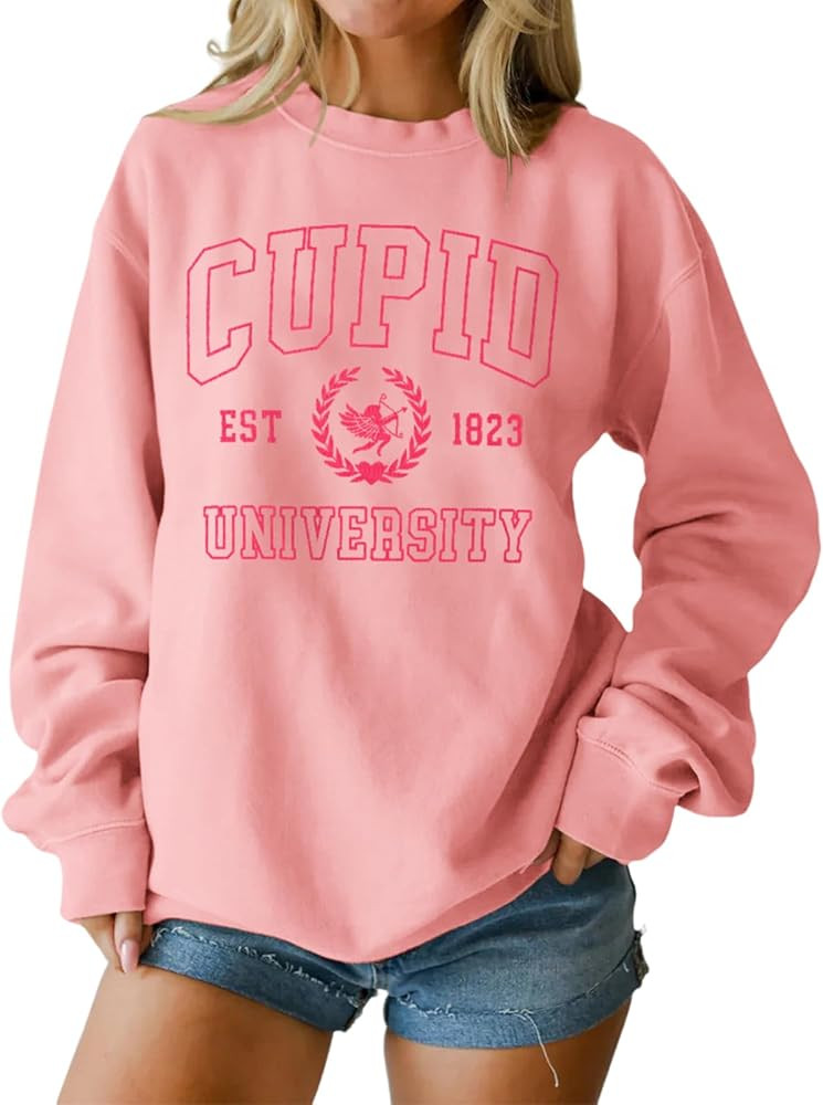 Women Valentine's Day Sweatshirt Retro Cupid University Love Graphic Sweater Shirts Crewneck Over... | Amazon (US)