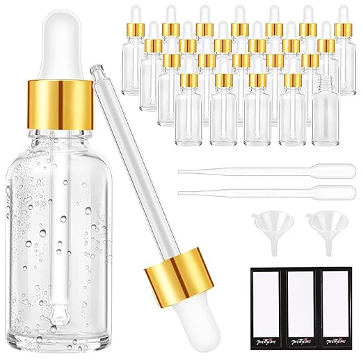 PrettyCare 1oz Glass Dropper Bottle 24 Pack Clear Glass Bottles Empty with 2 Funnels & 2 Long Pip... | Amazon (US)
