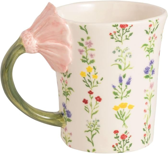Mud Pie Stoneware Pattern Pink Flower Handle Mug | Amazon (US)
