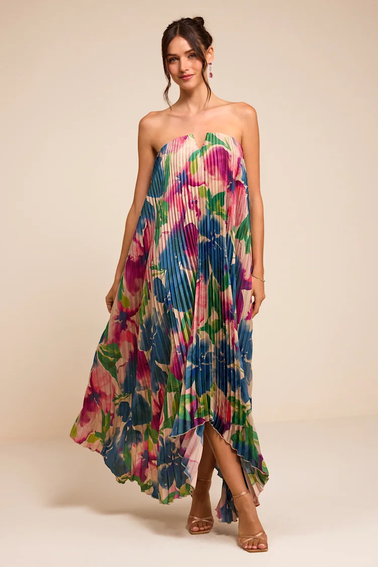 Daylen Blush Multi Floral Satin Shift Maxi Dress | Lulus