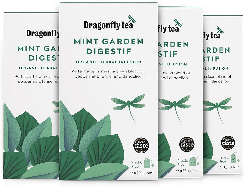 Dragonfly Mint Garden Digestif Tea | Pack of 4 x 20 Organic Tea Bags (80 Teabags) | Herbal Tea Ba... | Amazon (UK)