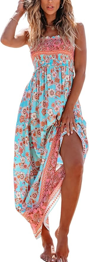 CUPSHE Women's Maxi Dress Ditsy Floral Smocked Summer Sundress Sleeveless Ruffled Spaghetti Strap... | Amazon (US)