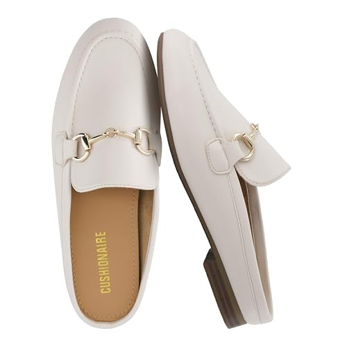 CUSHIONAIRE Yummy Slip On Womens Mules, Business Casual Loafers for Women with Low Heel and Metal Chain Detail, Bone 8 | Amazon (US)