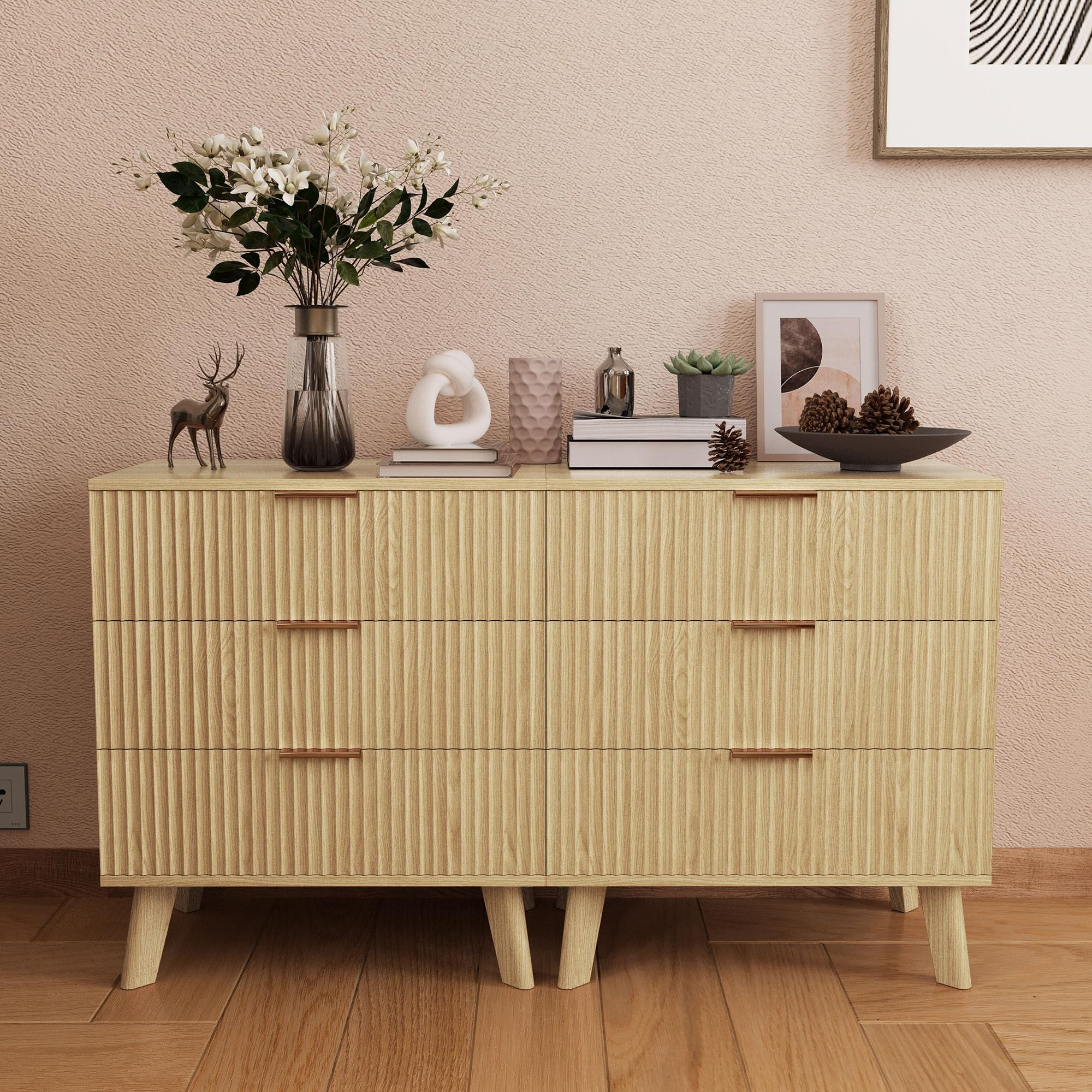 Fluted 3 Drawer Dressers, Modern Closet Dressers Chest of Drawers, Wood Storage Dresser Chest of ... | Amazon (US)
