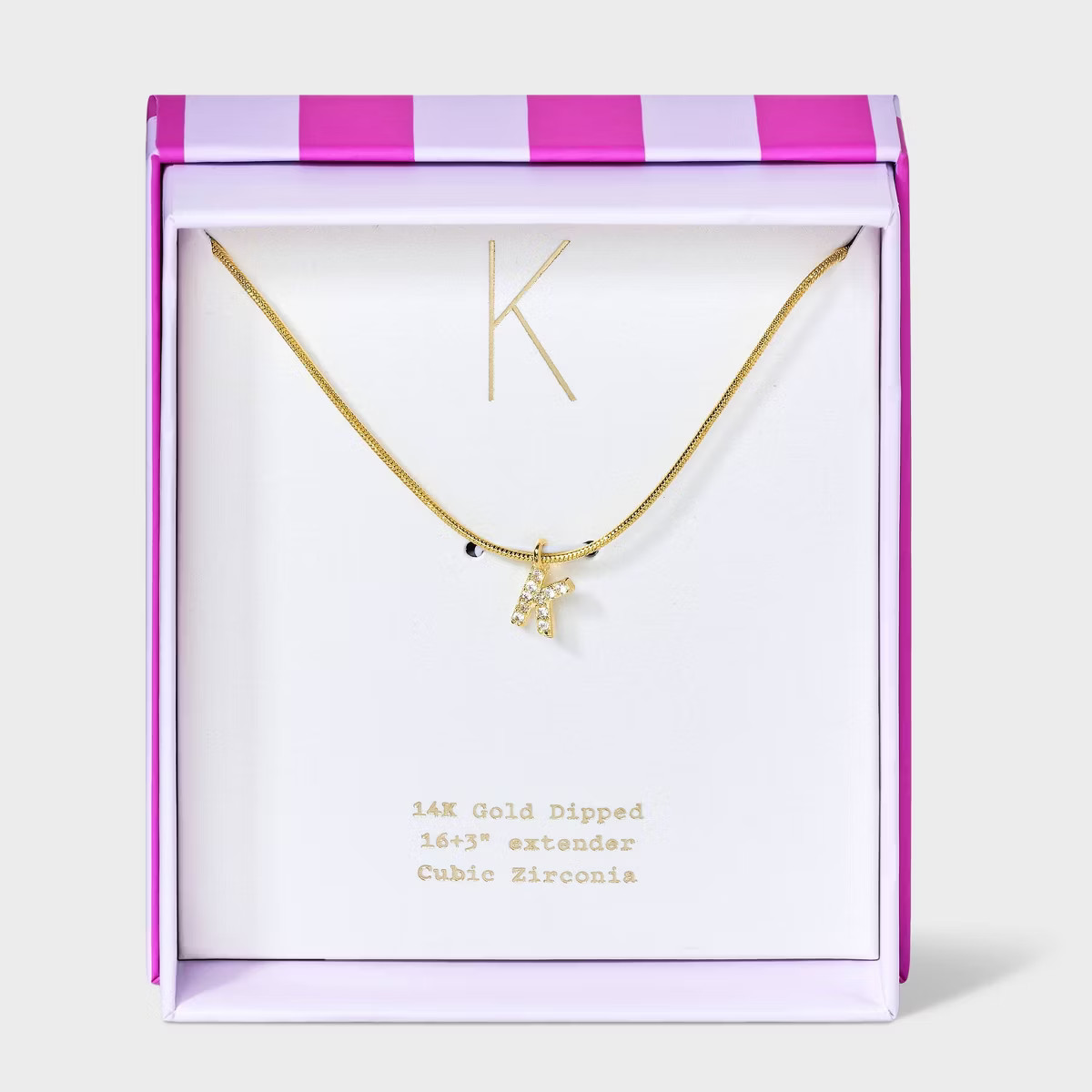 14K Gold Dipped Cubic Zirconia Initial Round Snake Chain Necklace - A New Day™ Gold | Target