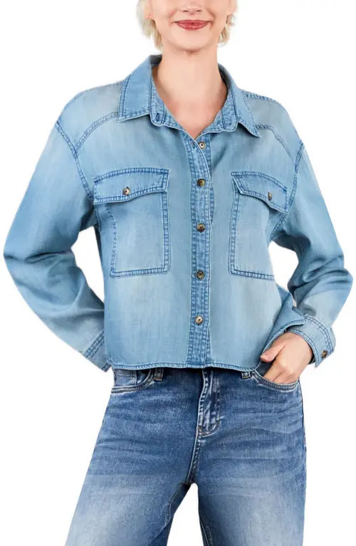 HINT OF BLU Maeve Long Sleeve Denim Button-Up Shirt in Washed Denim at Nordstrom, Size X-Large | Nordstrom