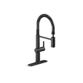 KOHLER Clarus Semi-Professional Single Handle Pull Down Sprayer Kitchen Faucet in Matte Black R30... | The Home Depot