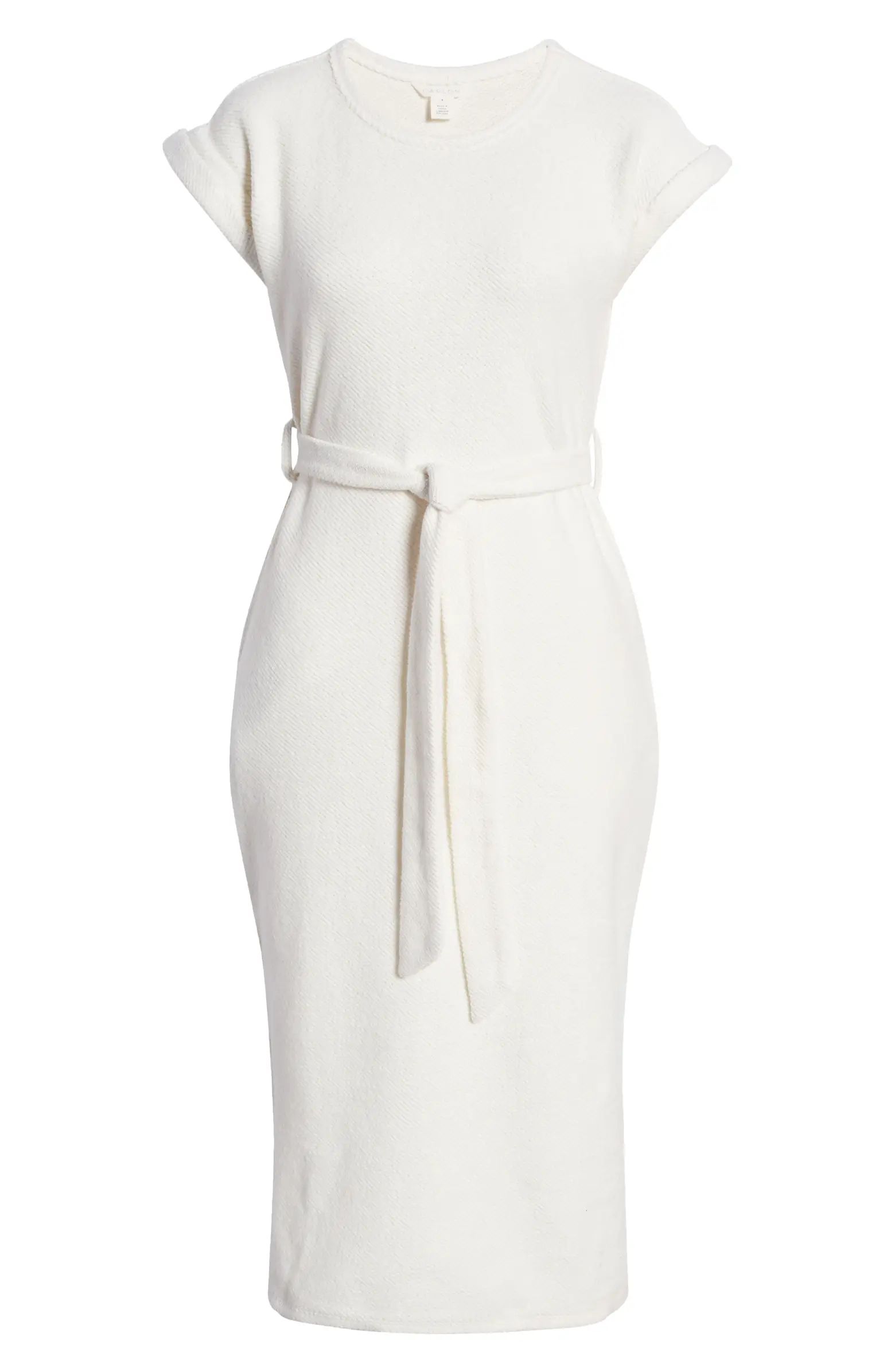 Textured Knit Tie Waist Cotton Blend Midi Dress | Nordstrom