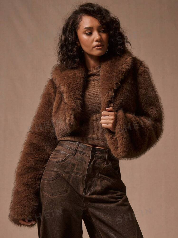 MUSERA Cropped Faux Fur Winter Coat | SHEIN USA | SHEIN