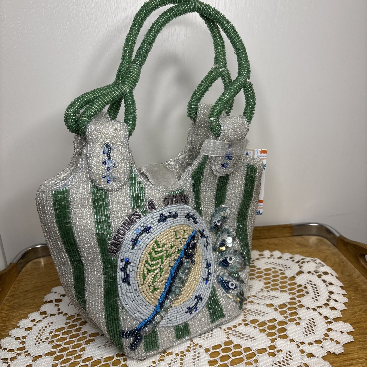 NEW Sardines and Oysters Beaded Bag Handcrafted In India Striped Pattern NWT | eBay | eBay US