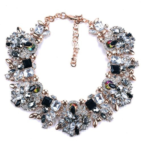 Zthread Rhinestone Bib Statement Necklace Vintage Chunky Chain Choker Collar Necklace Crystal Beads Women Costume Fashion Jewelry Necklace (Black+White) | Amazon (US)