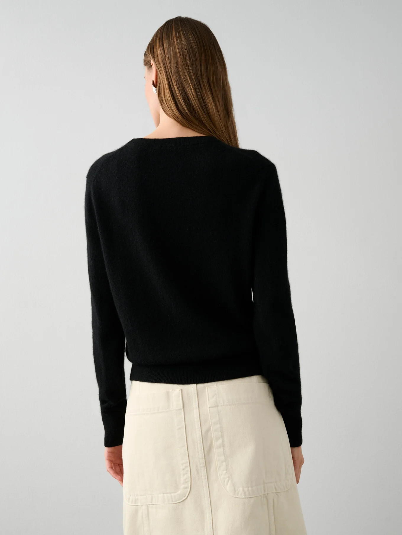 Cashmere Heart Sleeve Crewneck | White and Warren