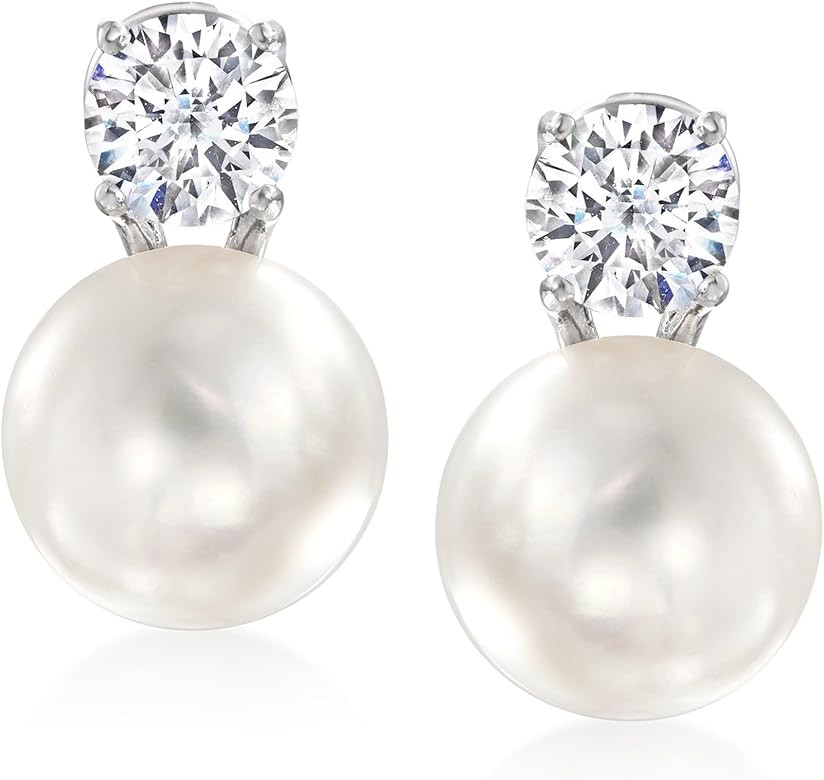 Ross-Simons Italian 10.5-11mm Cultured Pearl and 1.50 ct. t.w. CZ Drop Earrings in Sterling Silve... | Amazon (US)