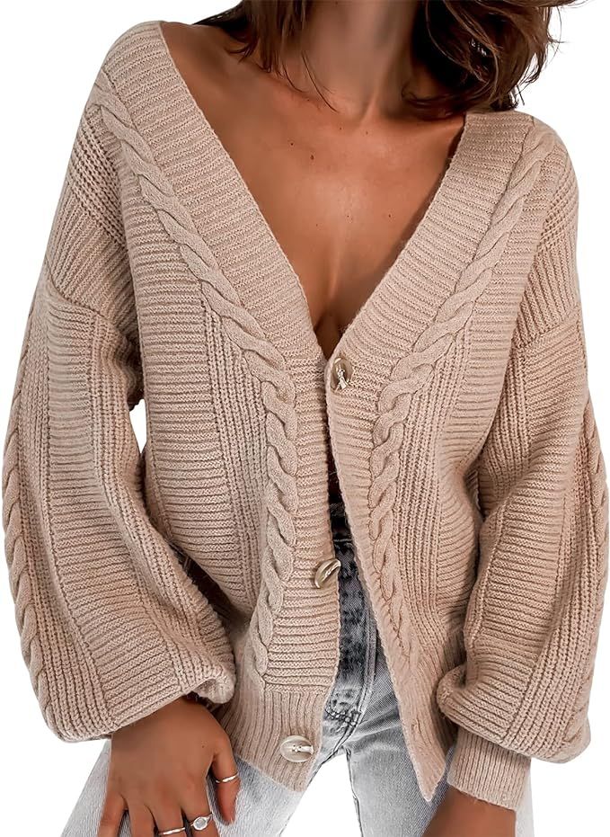 ZAFUL Women's V Neck Ribbed Button Up Cardigan Solid Knitwear Long Sleeve Surplice Crop Tops Swea... | Amazon (US)