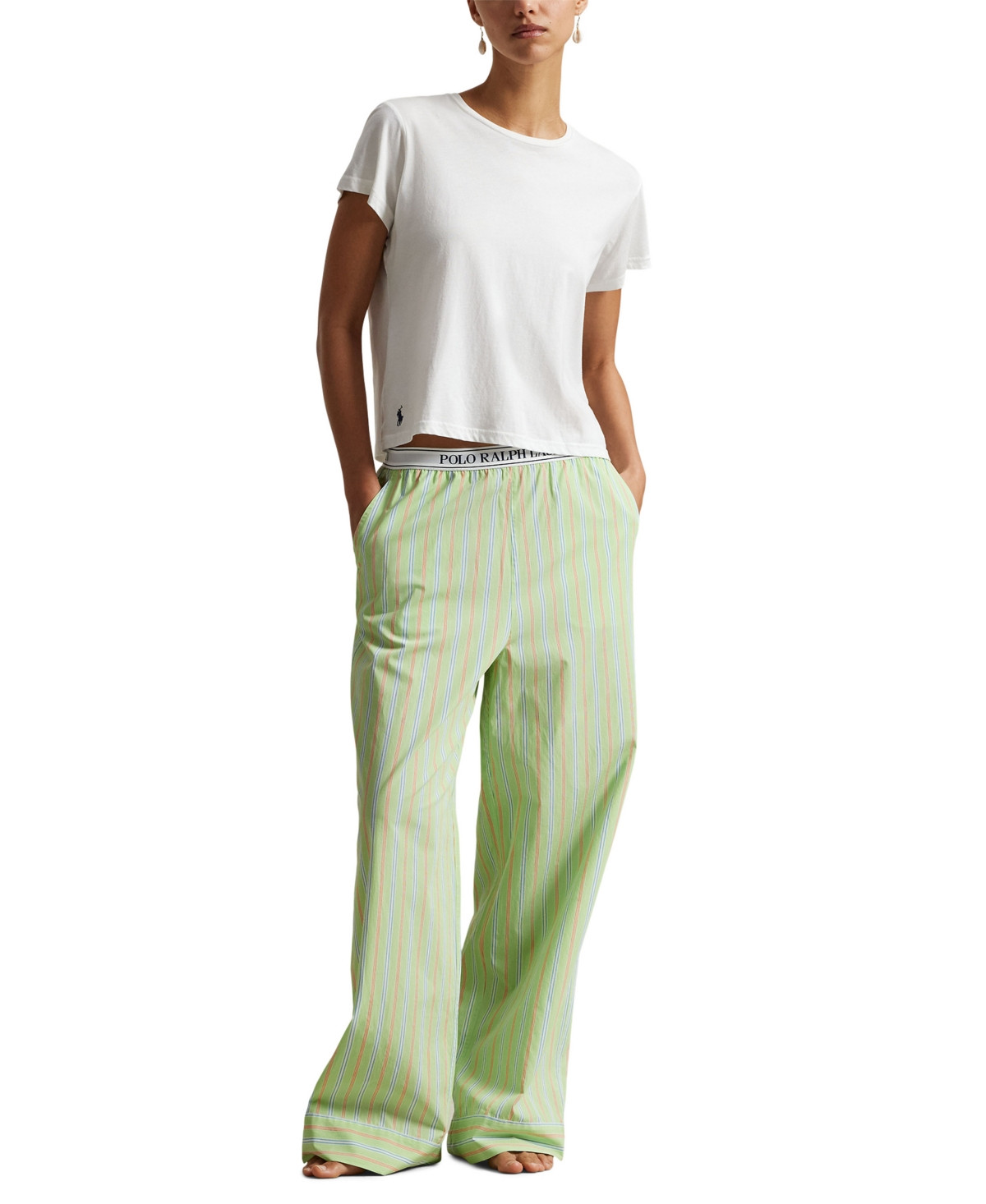 Polo Ralph Lauren Women's Logo Elastic Mid Rise Striped Sleep Pants - Sunday Stripe | Macy's