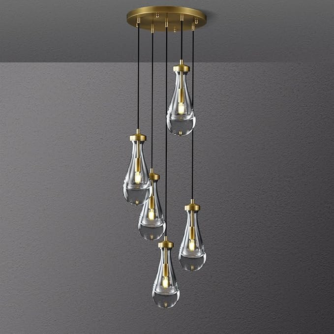 Gold 5 Light Cluster Pendant Lighting, Raindrop Chandeliers Brass Dining Room Lights Fixture, Tea... | Amazon (US)