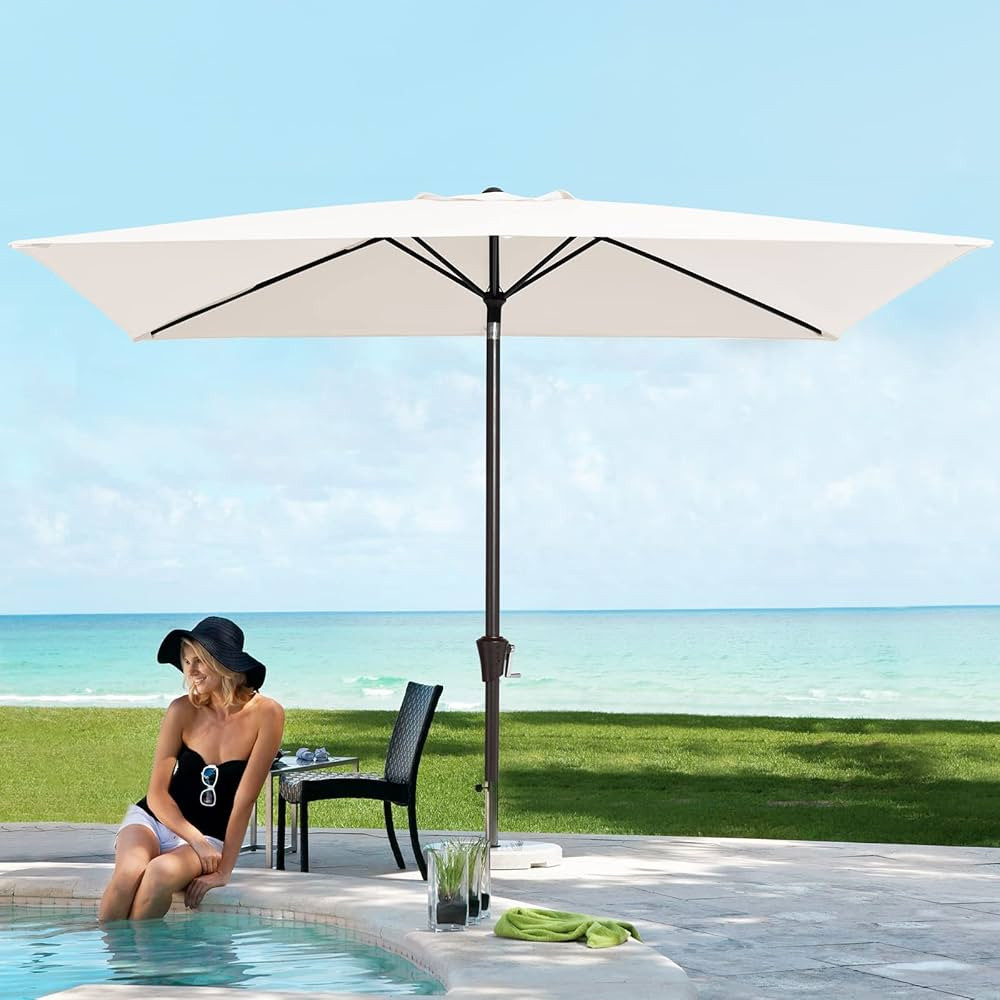 JEAREY Rectangular Outdoor Patio Umbrella with Auto Tilt Crank System, 6.5X10ft Market Table Umbr... | Amazon (US)