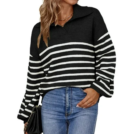 Niuer Ladies Casual Lapel Collar Jumper Tops Women Polo Sweater Winter Warm Sport Long Sleeve Loose  | Walmart (US)