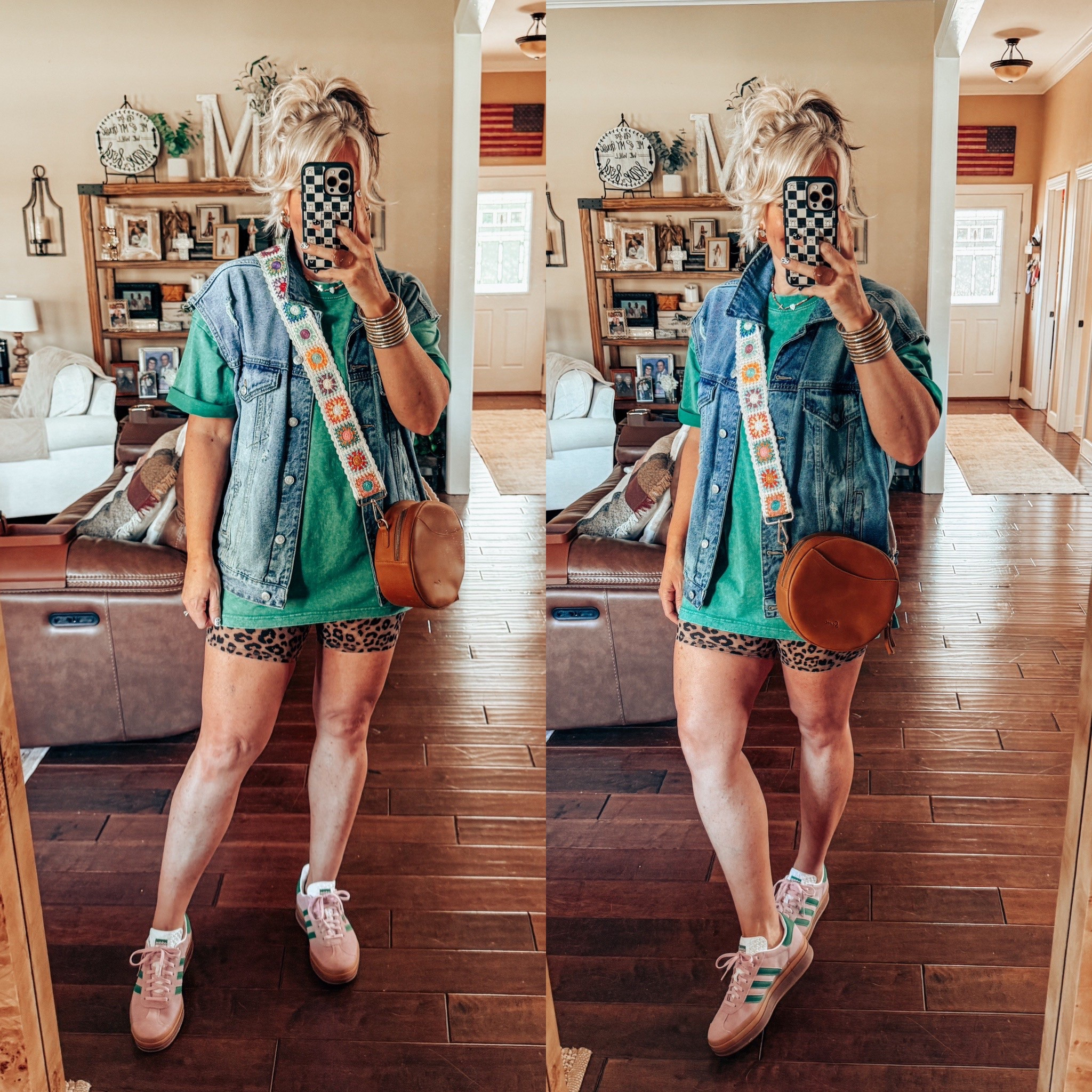 Cool Mom Fit over 40 
3 pack of tees - L
Bike shorts - M
Denim vest - M (cut the sleeves off my denim jacket) 
Sneaks - sized down 

#LTKStyleTip #LTKFindsUnder50 #LTKOver40