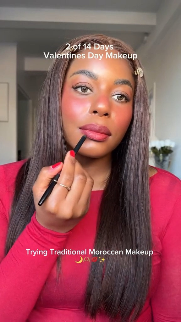 Day 2 of sharing gorgeous Valentine’s Day makeup ideas with you for your next date night! Today, I am trying traditional moroccan clay makeup, which provides the most gorgeous red flush! Such a fun way to switch your beauty routine up … For more links to nthe love knot slouchy bag, statement belts, apres ski outfit, cape coat, winter capsule wardrobe, alo softsculpt, valentines day outfit, hooded scarves, vacation outfits beach, date night outfits, follow me on LTK! ✨

#LTKgrwm #LTKmorningroutine #LTKBeauty