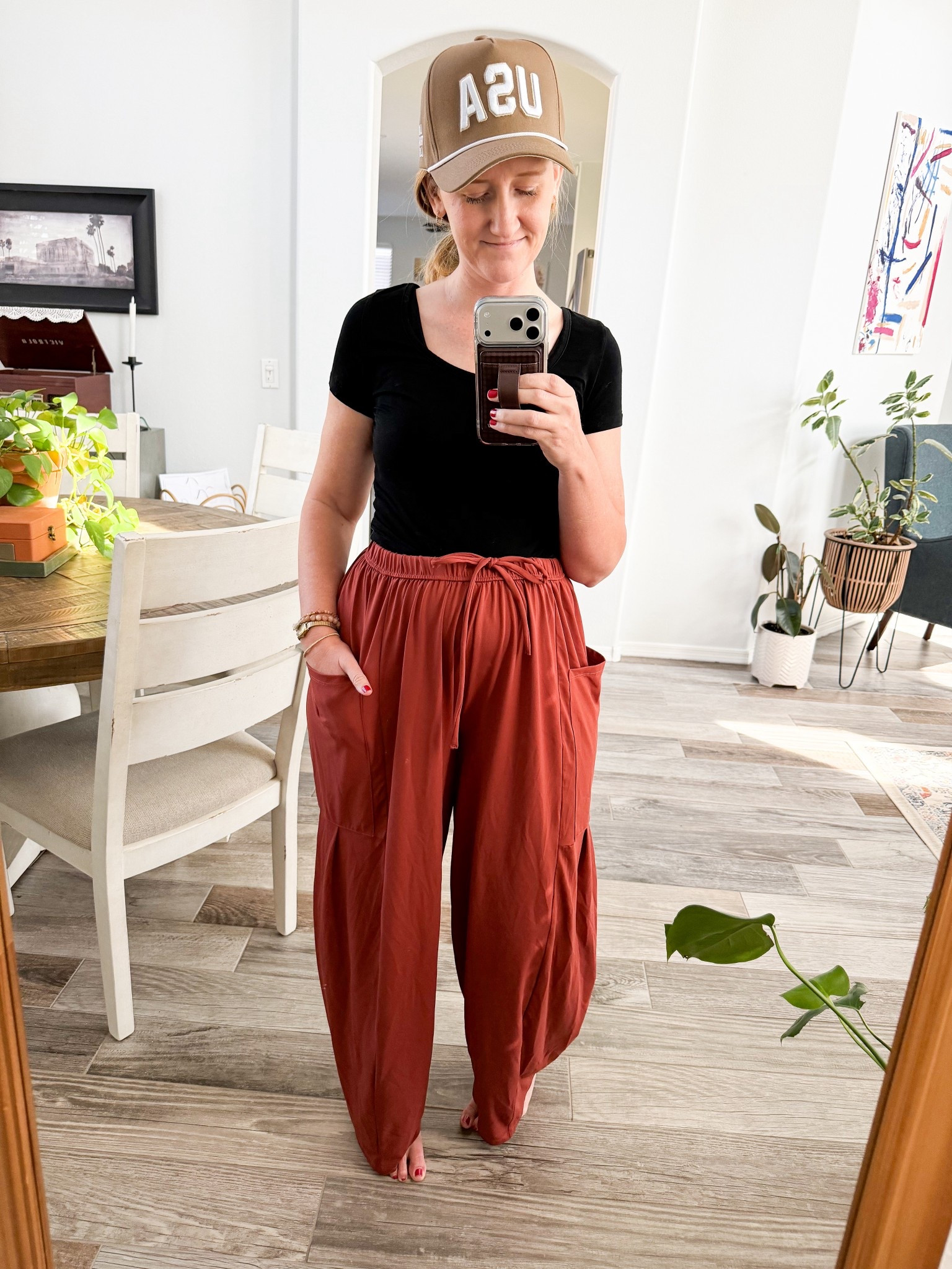 These pants are literally the best! Ordered. Size large… because I want to fit into them for a while 
Hat from conviction co

#LTKBump #LTKdayinmylife #LTKBaby