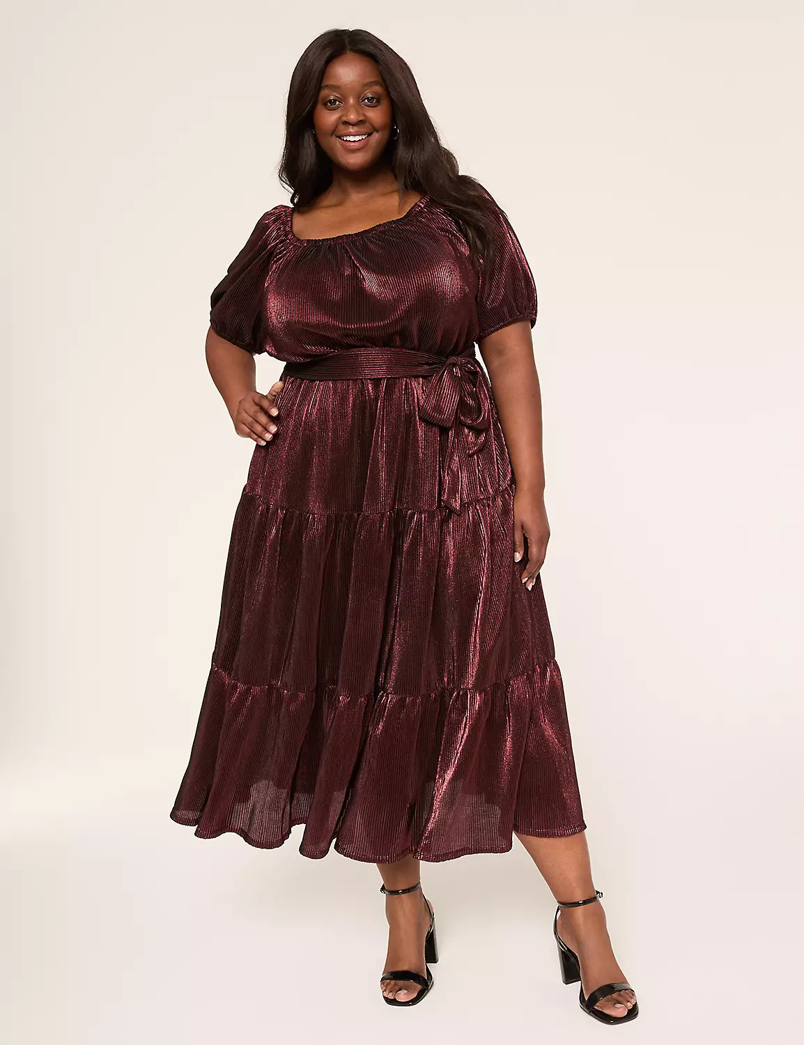 Convertible Neckline Plisse Tiered Maxi Dress | Lane Bryant (US)