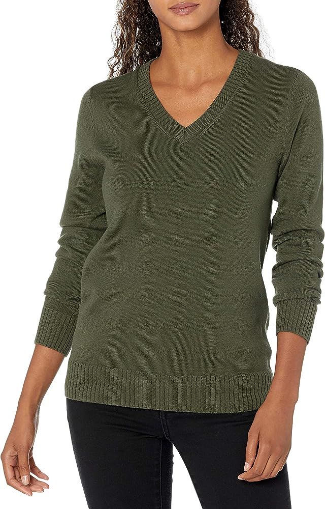 Amazon Essentials Women's 100% Cotton Long-Sleeve V-Neck Sweater | Amazon (US)