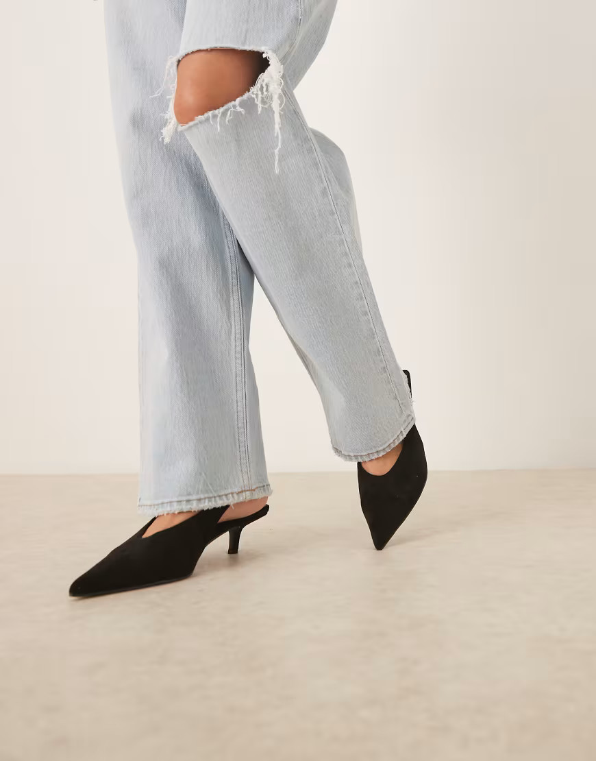 ASOS DESIGN Sydney slingback kitten heel shoes in black | ASOS (Global)