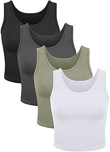 4 Pieces Women Basic Crop Tank Top Short Sleeveless Sports Crop Top | Amazon (US)