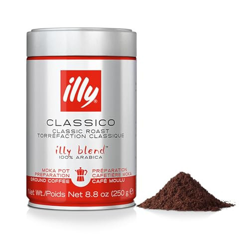 illy Ground Coffee Moka - 100% Arabica Flavored Coffee Ground - Rich Aromatic Coffee Grounds Profile – Classico Medium Roast - Notes of Caramel, Orange Blossom & Jasmine - No Preservatives – 8.8 Ounce | Amazon (US)