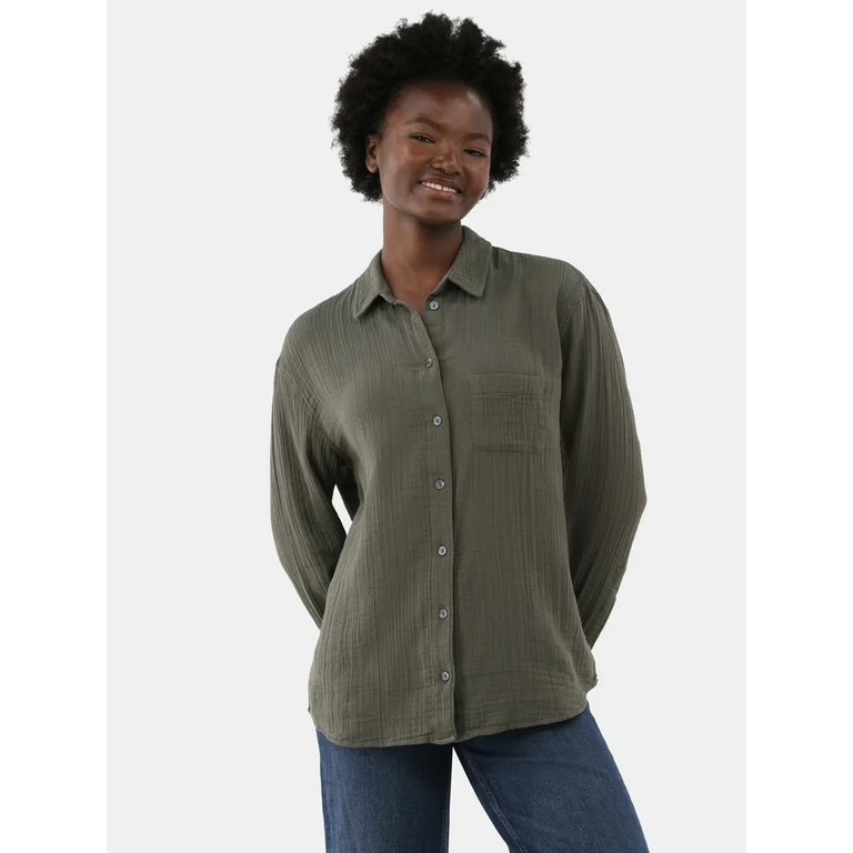 Time and Tru Women's and Women’s Plus Double Cloth Shirt, Sizes S-4X | Walmart (US)