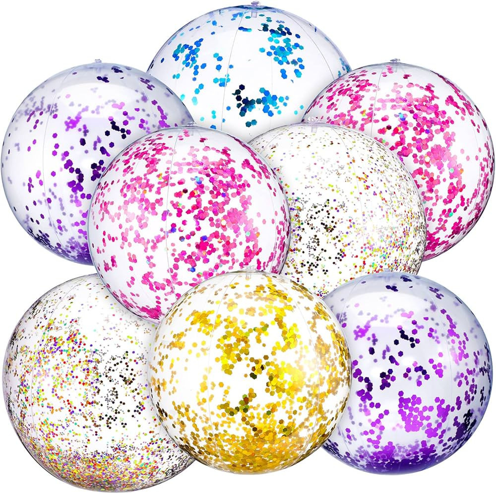 Chivao 10 Pcs Inflateable Glitter Beach Balls, 24 Inch and 16 Inch Jumbo Pool Balls, Swimming Poo... | Amazon (US)