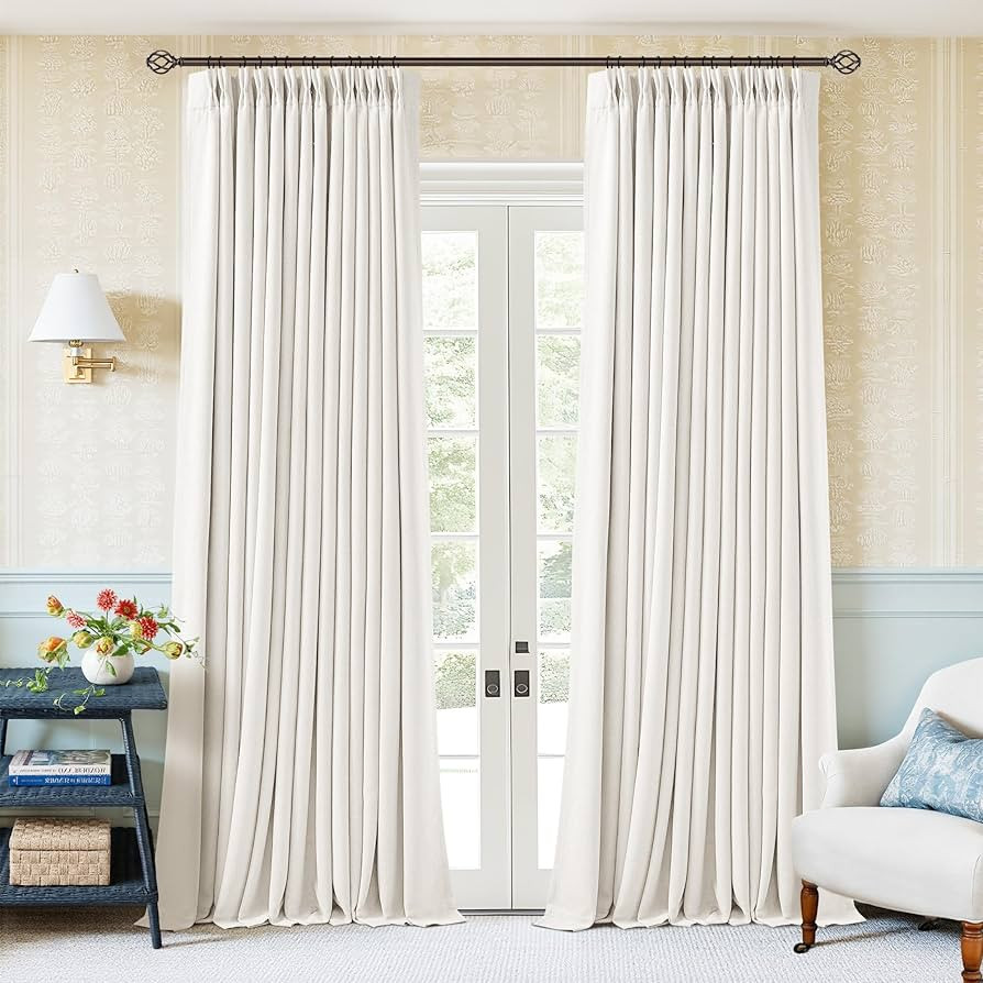 Amazon.com: Ivory 94 Inch Long Blackout Curtains Thick Linen Pinch Pleated Curtains 2 Panels for Bedroom Living Room Darkening Light Blocking Energy Saving Pinch Pleat Back Tab 94 Inch Window Drapes Cream White : Home & Kitchen | Amazon (US)