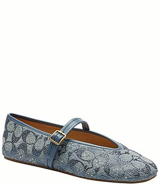 COACH Limited Edition Crystal Signature Denim High Vamp Mary Jane Ballet Flats - 6 | Dillard's