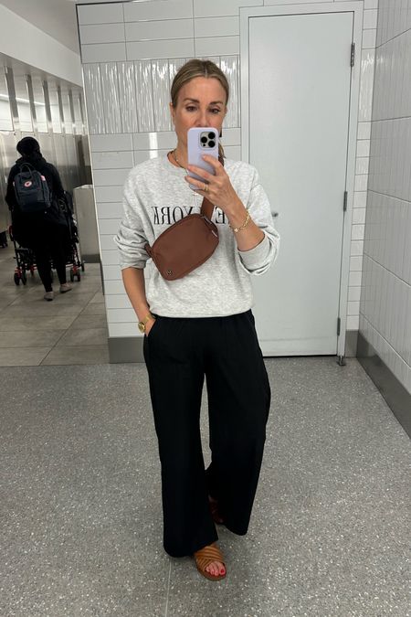 Airport outfit, wide leg pants, quick dry pants, travel pants, travel outfit, Evereve scout pants, Lululemon crossbody bag 

#LTKtravel #LTKunder100 #LTKFind