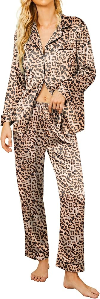 Ekouaer Silk Satin Pajamas Women's Long Sleeve Pj Set Soft Button Down 2 Piece Sleepwear Loungewe... | Amazon (US)