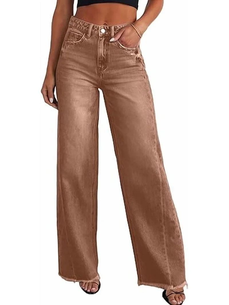 PRETTYGARDEN Wide Leg Jeans for Women Trendy High Waisted Stretchy Baggy Raw Hem Denim Palazzo Pa... | Walmart (US)