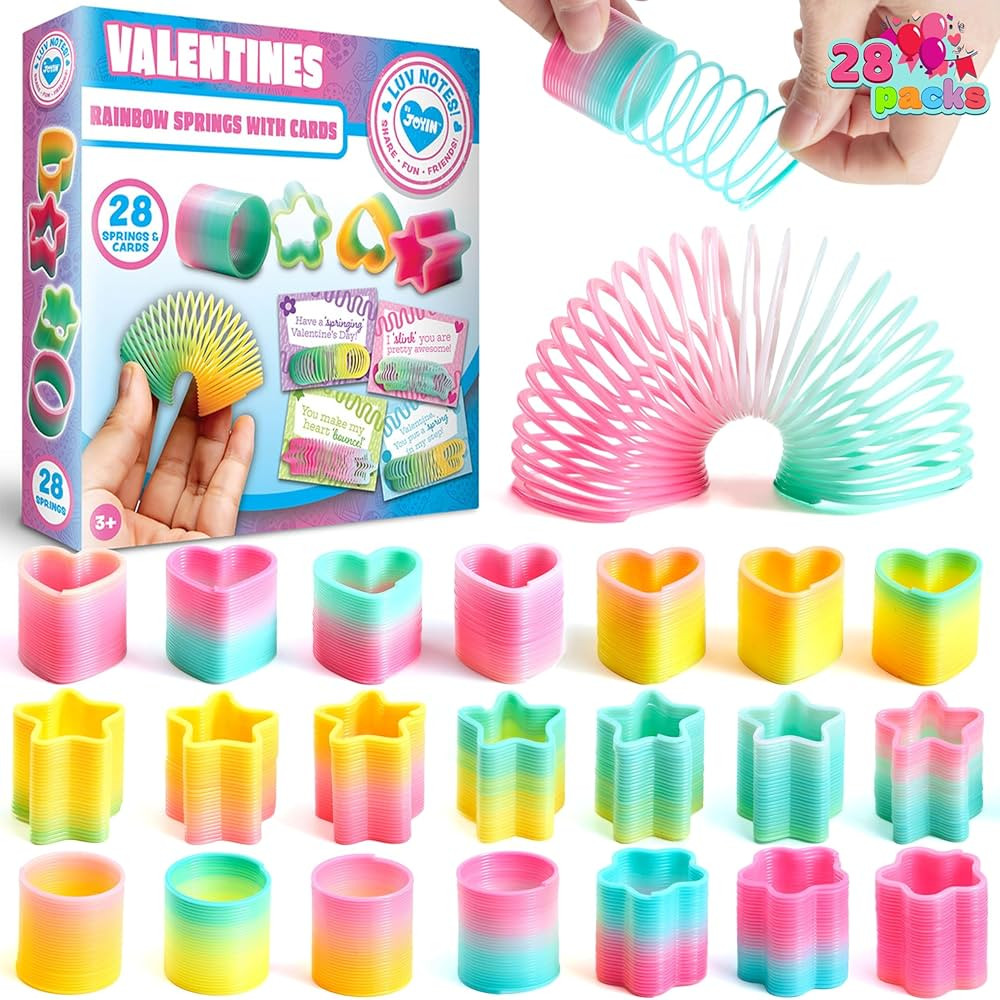 JOYIN 28 Packs Rainbow Springs with Valentine's Day Cards, Bright Colors Coil Spring Toy Bulk, St... | Amazon (US)