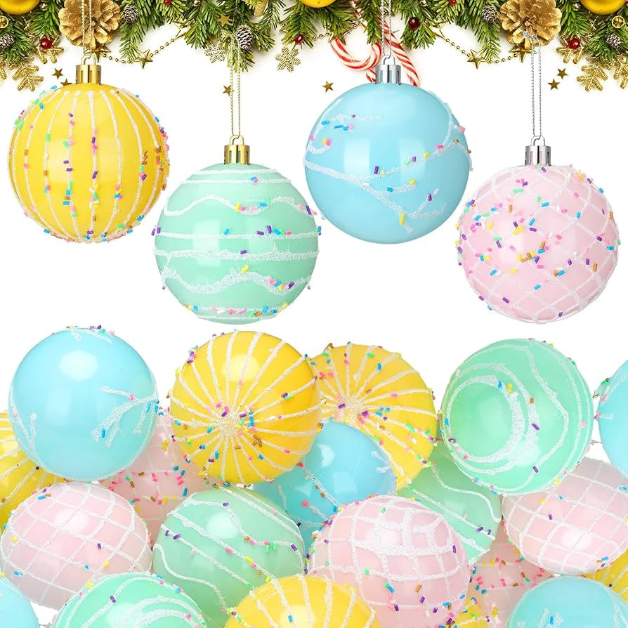 12 Pcs Pastel Christmas Ball Ornaments 3.15 Inch Candy Cane Shatterproof Macaron Rainbow Christma... | Amazon (US)