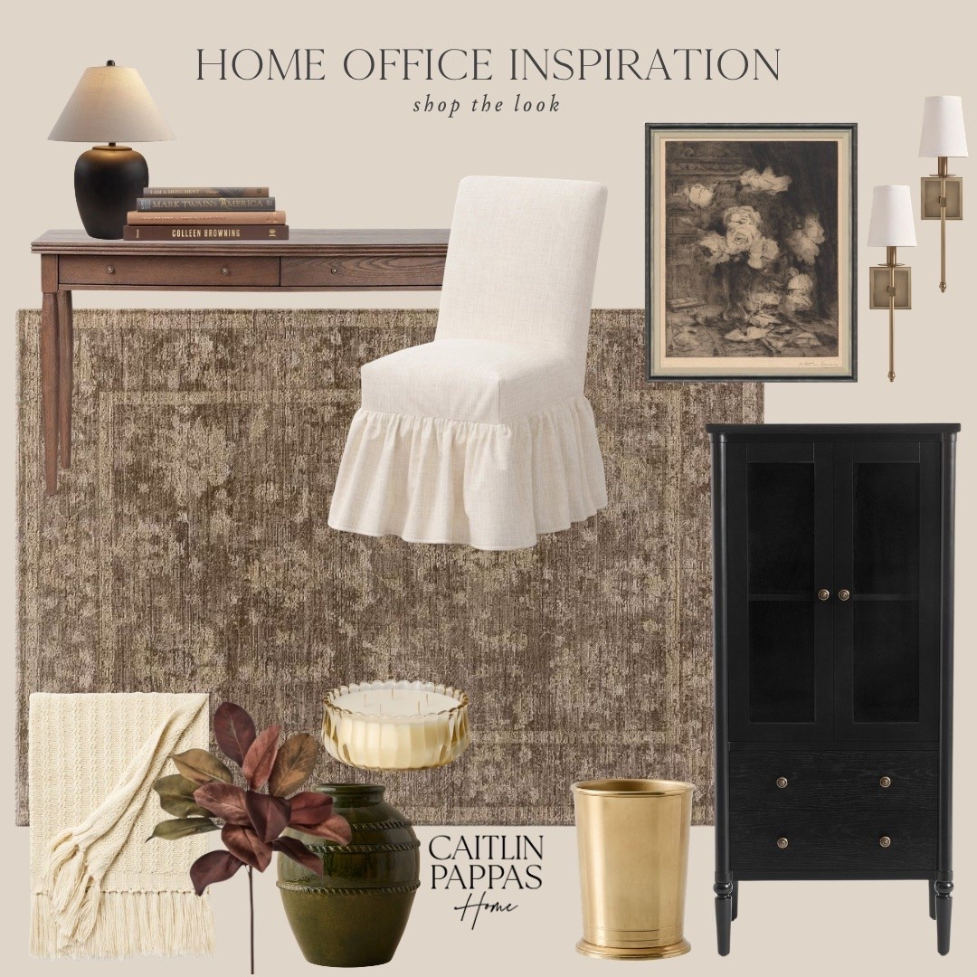 Moody home office inspiration, decorated with some fall accents 🍂 I want to refresh the office space in our home and I’m loving this accent desk chair and this desk! All such pretty finds for a cozy home.

#LTKHome