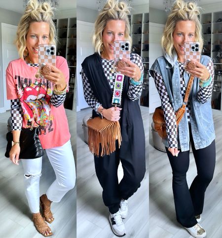 I know this mesh checkered top isn’t for everyone but I sure think it’s cute and fun to style!!!! 
⬇️⬇️⬇️
Wearing size small in everything.
White jeans size 6

#LTKStyleTip #LTKFindsUnder50 #LTKFindsUnder100