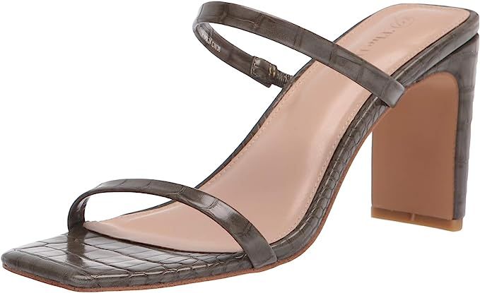 Amazon.com: The Drop Women's Avery Square Toe Two Strap High Heeled Sandal, Avery-Capers-8, 8 B U... | Amazon (US)