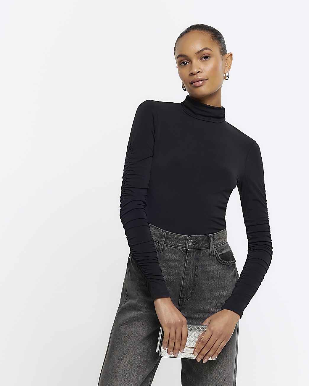 Black drape long sleeve top | River Island (UK & IE)