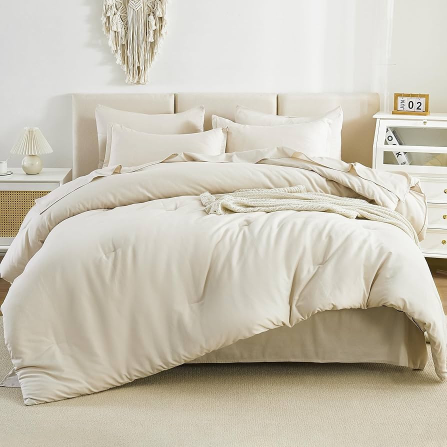 Litanika Bed in a Bag King Beige- 7 Pieces King Size Comforter Set Beddding Comforter Sets, Solid... | Amazon (US)