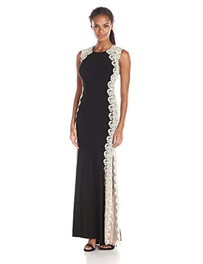 Xscape Women's Long Ity Dress with Lace Sides | Amazon (US)