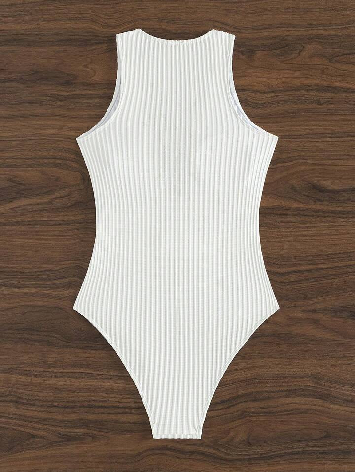 SHEIN Swim Deep V-Neck Swimsuit With Rhinestone Circular Decoration | SHEIN